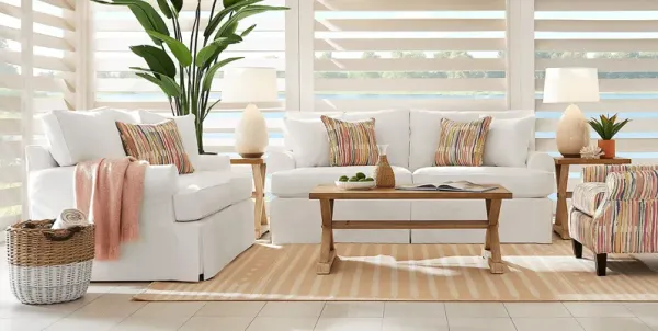 Beachside Walk White Denim Slipcover 7 Pc Living Room