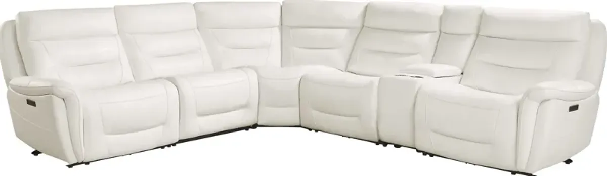 Regis Park White Leather 6 Pc Dual Power Reclining Sectional