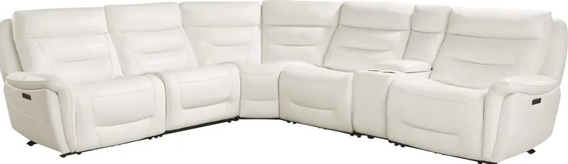 Regis Park White Leather 6 Pc Dual Power Reclining Sectional