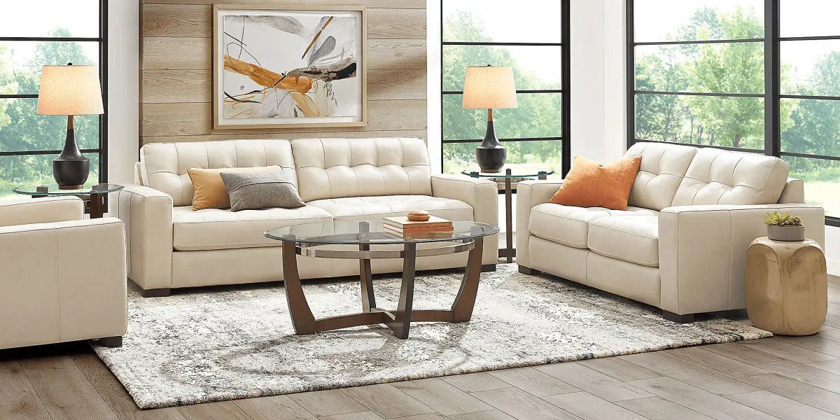 Messina Ivory Leather 7 Pc Living Room