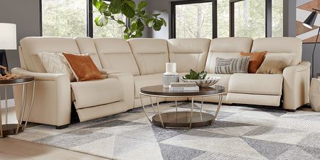 Newport Almond Leather 9 Pc Dual Power Reclining Sectional Living Room