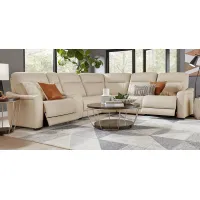 Newport Almond Leather 9 Pc Dual Power Reclining Sectional Living Room