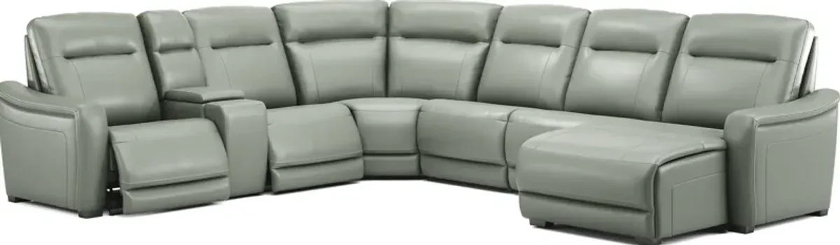 Newport Mint Leather 10 Pc Dual Power Reclining Sectional Living Room