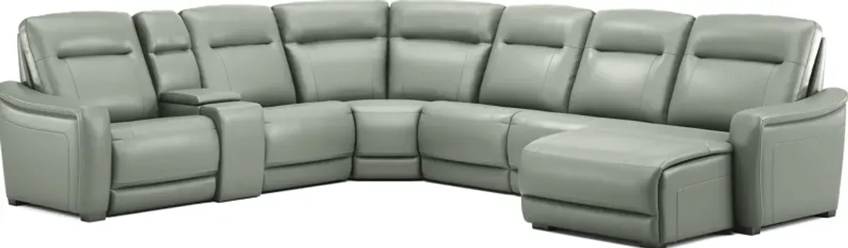 Newport Mint Leather 10 Pc Dual Power Reclining Sectional Living Room