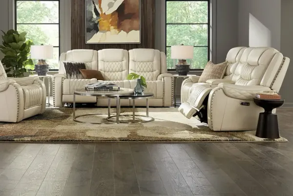 Marquee Cream 2 Pc Leather Triple Power Reclining Living Room