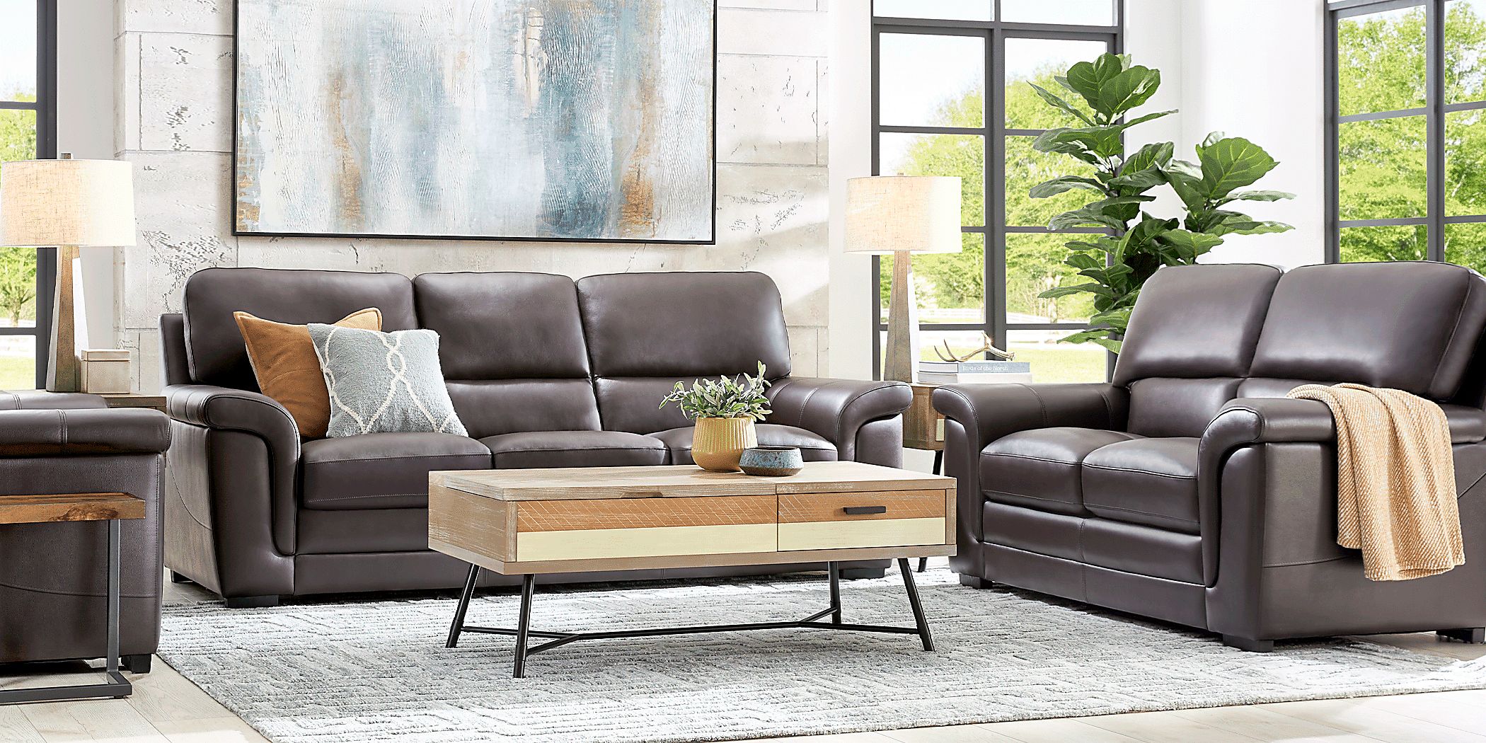 Villa Ashbury Brown Leather 3 Pc Living Room