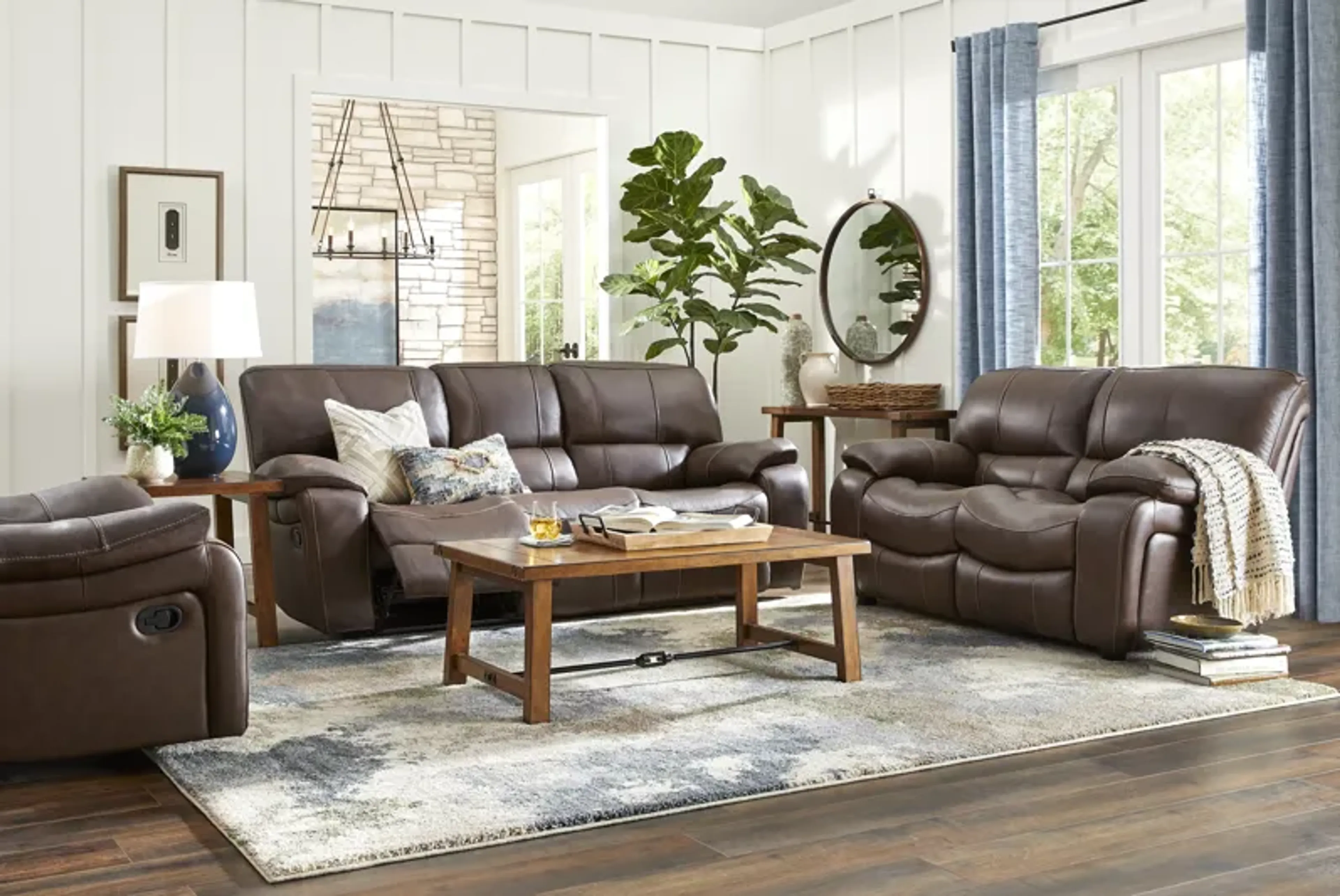 San Gabriel Brown Leather 2 Pc Reclining Living Room | Furniture.com