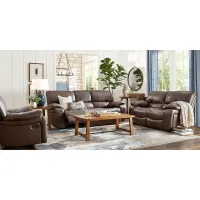 San Gabriel Brown Leather 5 Pc Living Room with Reclining Sofa
