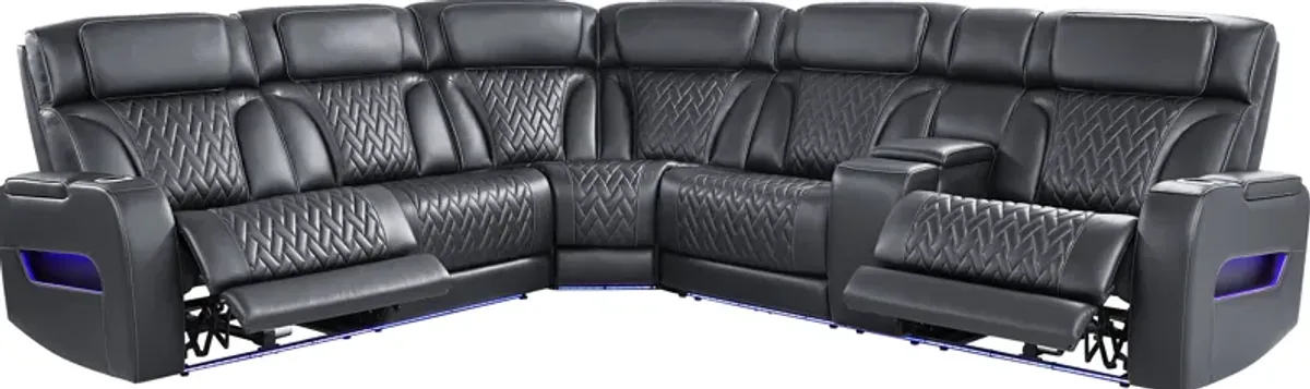 Encore Black Leather 6 Pc Triple Power Reclining Sectional Living Room