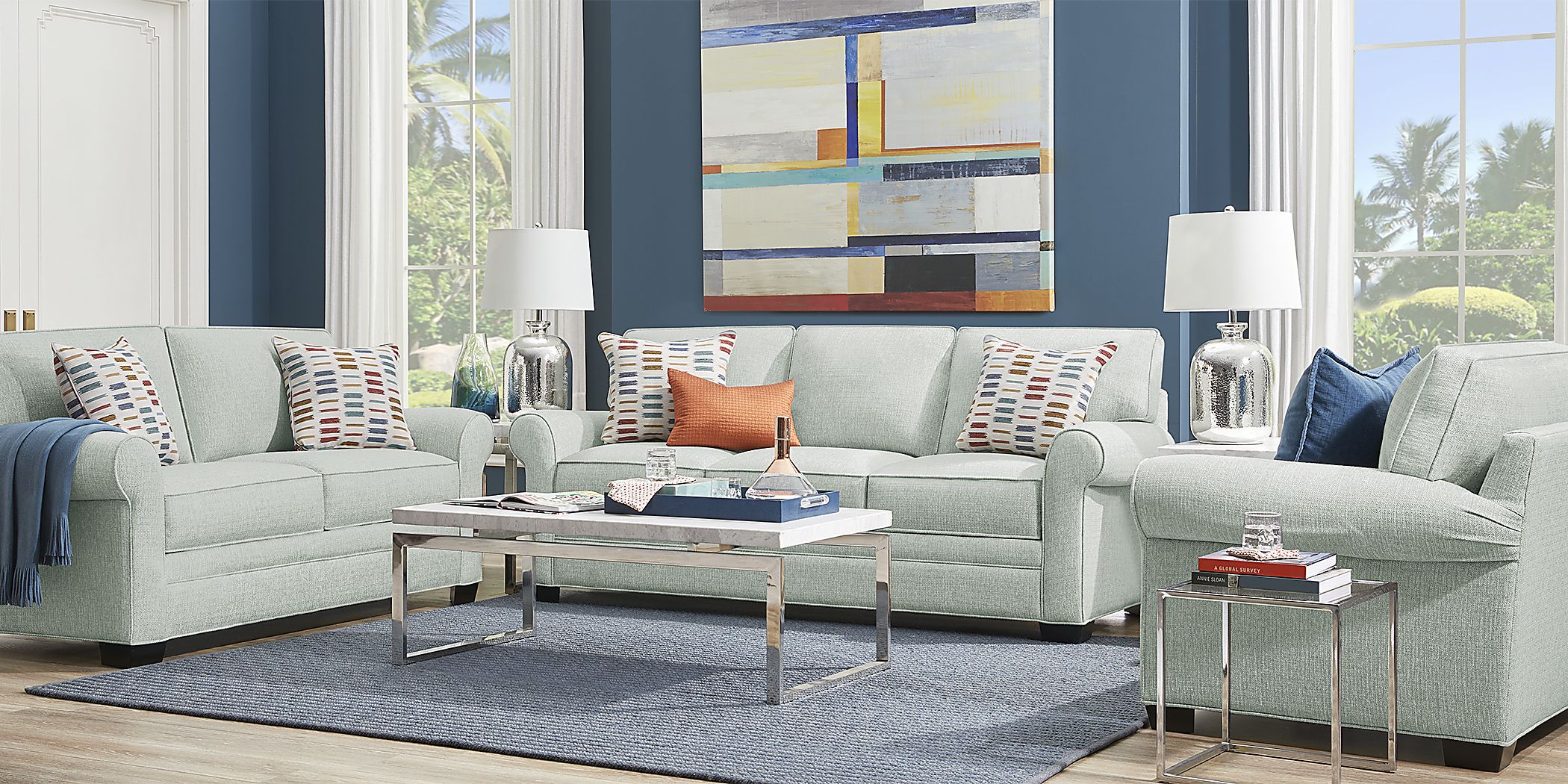 Cindy Crawford Home Bellingham Willow Green Textured Sofa