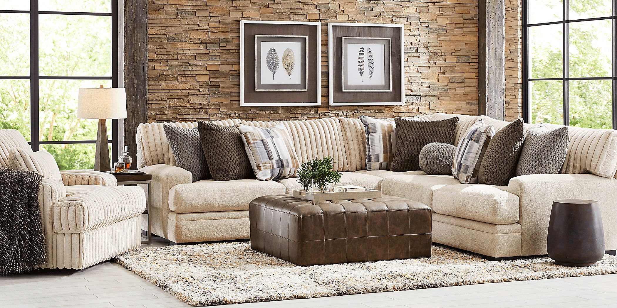 Hudson Street Beige 6 Pc Sectional Living Room