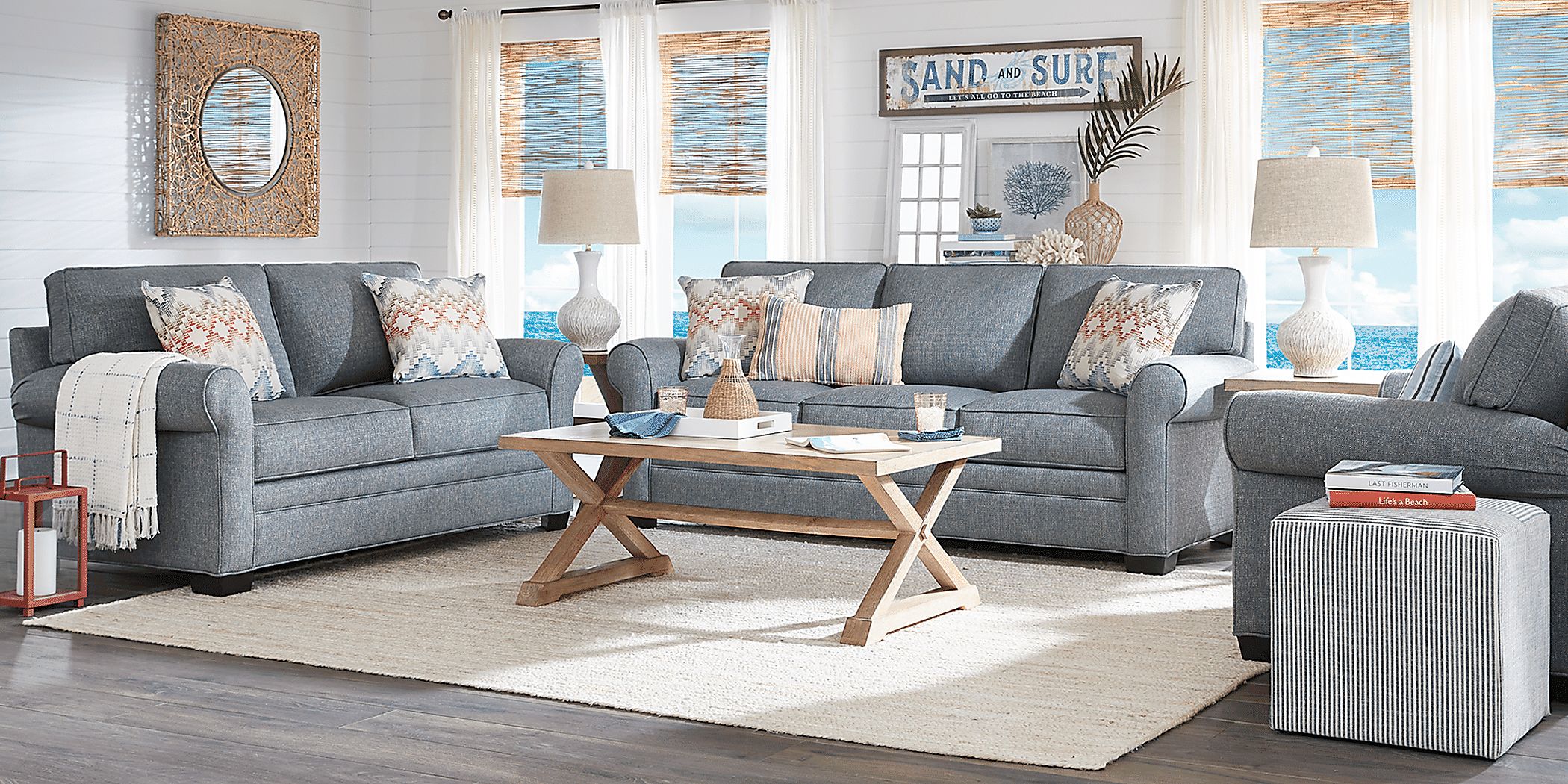 Cindy Crawford Home Bellingham Denim Textured Sofa