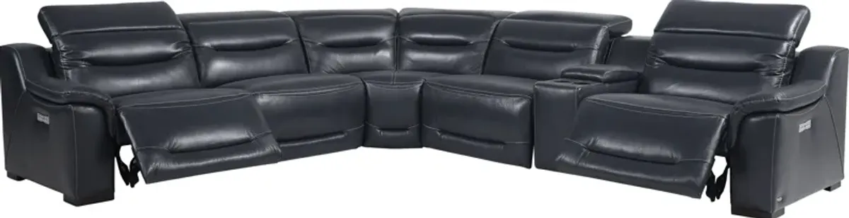 Gallia Way Navy Leather 6 Pc Dual Power Reclining Sectional