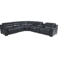 Gallia Way Navy Leather 6 Pc Dual Power Reclining Sectional