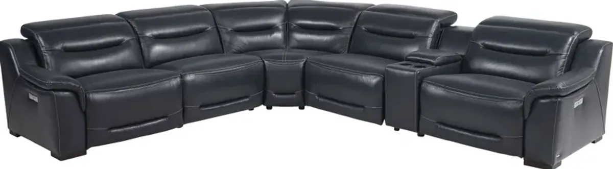 Gallia Way Navy Leather 6 Pc Dual Power Reclining Sectional