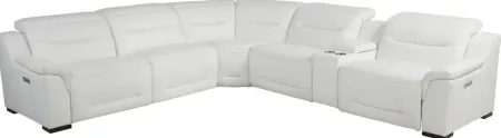 Gallia Way White Leather 6 Pc Dual Power Reclining Sectional