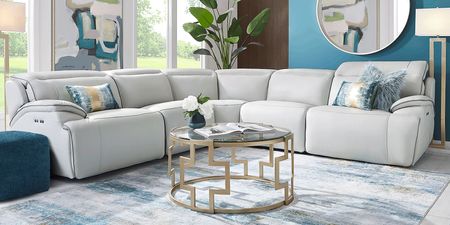 Livata Gray Leather 5 Pc Dual Power Reclining Sectional