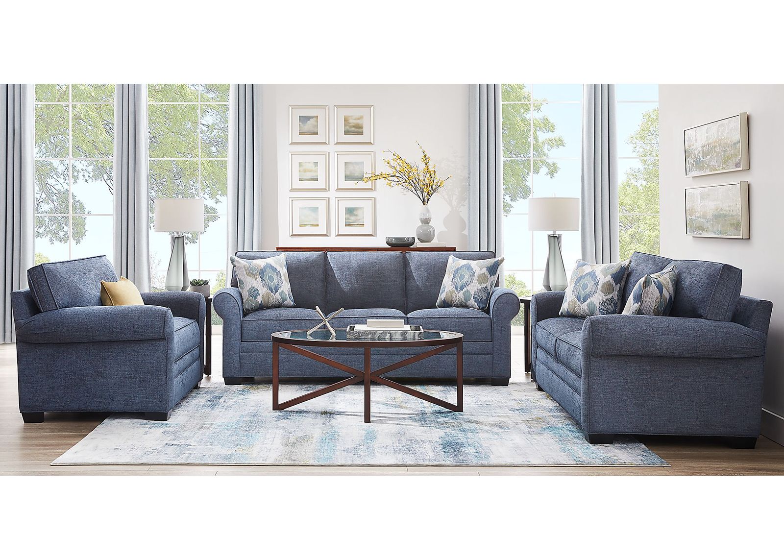 Bellingham Sapphire Textured Chenille 5 Pc Living Room