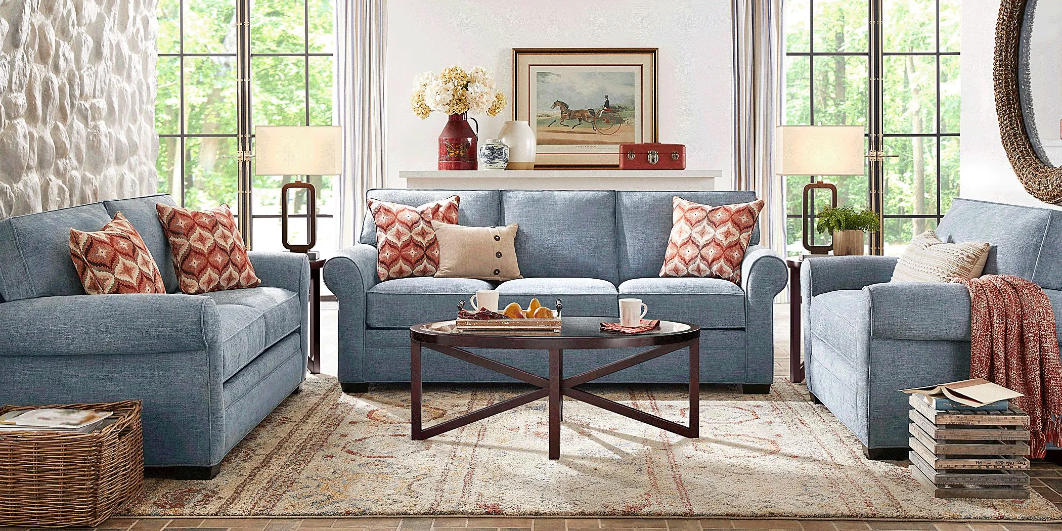 Bellingham Chambray Textured Chenille 7 Pc Living Room with Sleeper Sofa by Rooms To Go