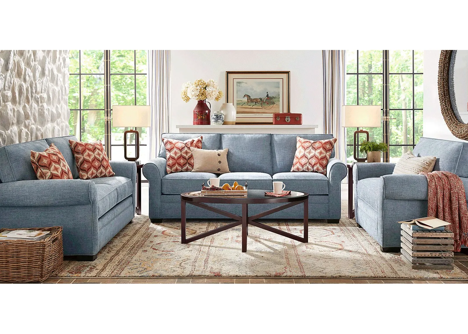 Bellingham Chambray Textured Chenille 7 Pc Living Room with Sleeper Sofa