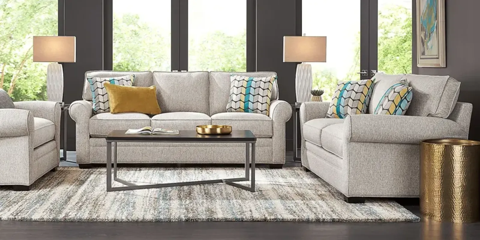 Bellingham Mushroom Textured Chenille 7 Pc Living Room with Sleeper Sofa