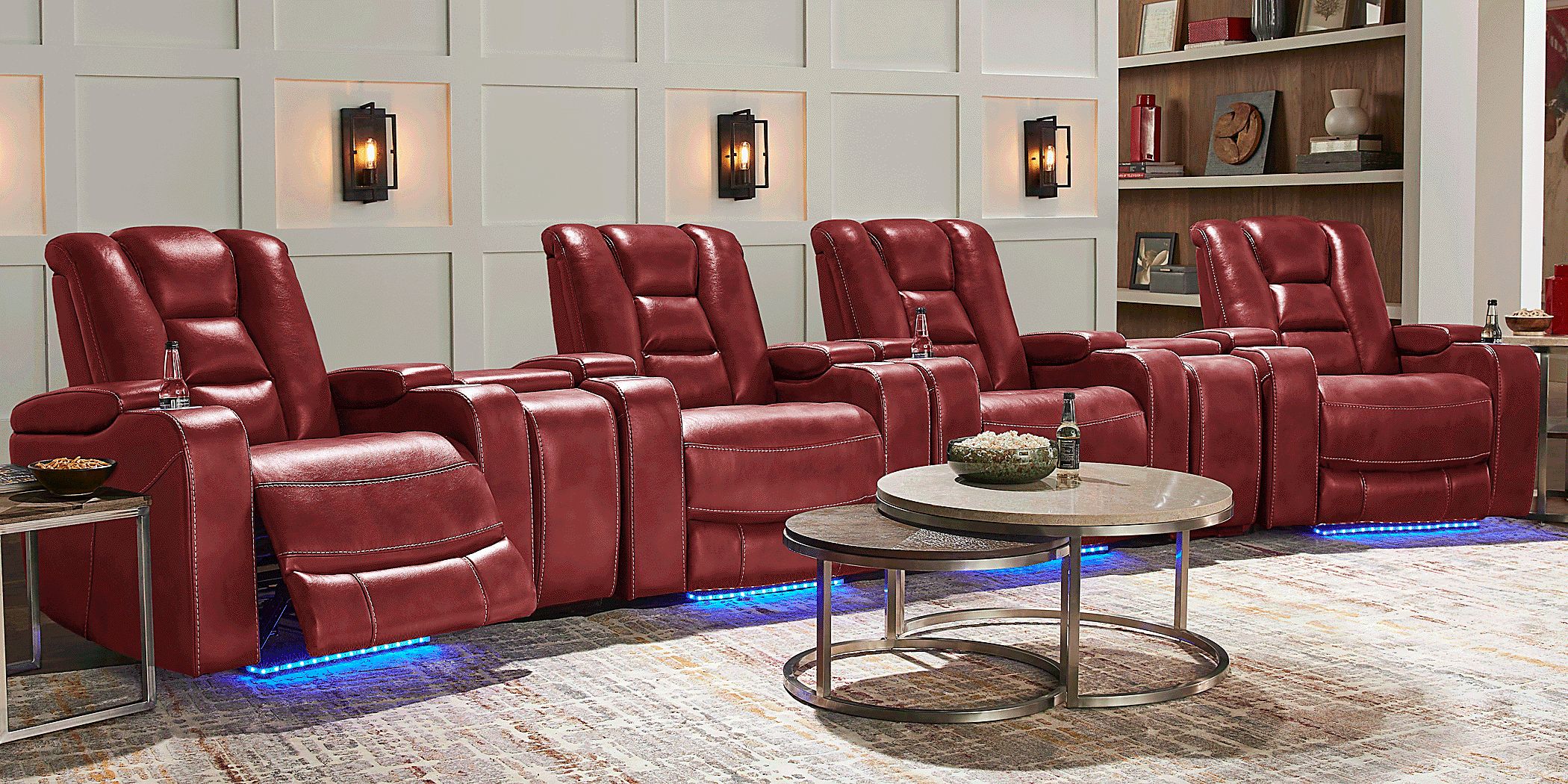 Novi Red 7 Pc Dual Power Reclining Home Theater Sectional