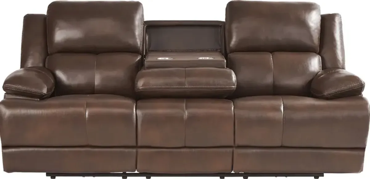 Montefano Brown Leather 5 Pc Living Room with Reclining Sofa