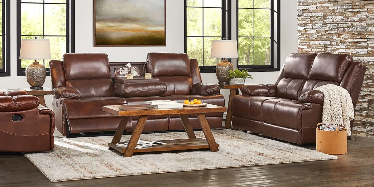 Montefano Brown Leather 5 Pc Living Room with Reclining Sofa