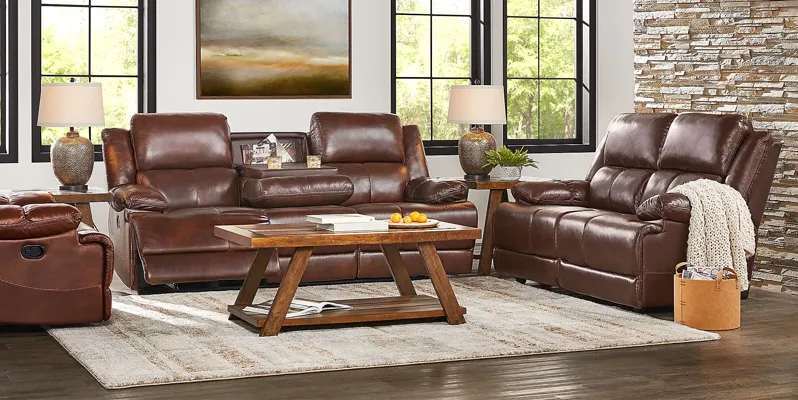 Montefano Brown Leather 5 Pc Living Room with Reclining Sofa