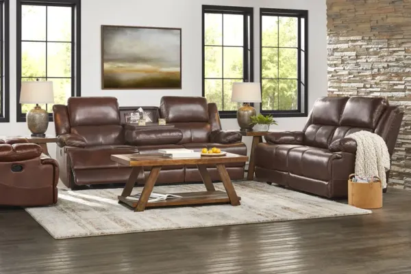 Montefano Brown Leather 5 Pc Living Room with Reclining Sofa
