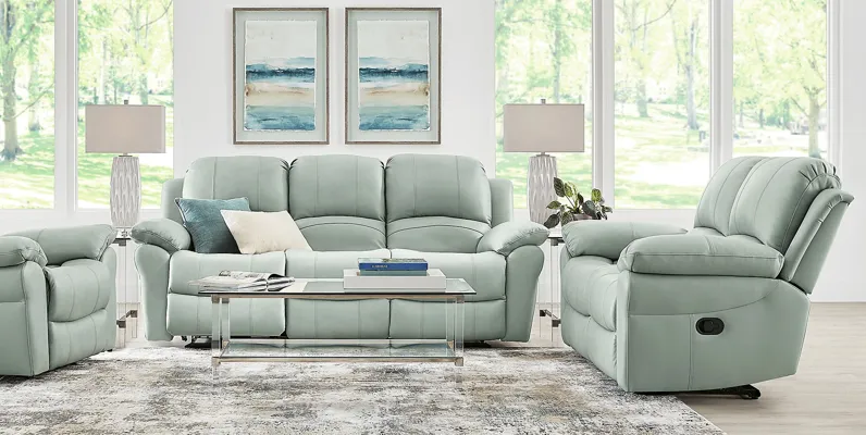 Vercelli Way Aqua Leather 7 Pc Living Room with Reclining Sofa