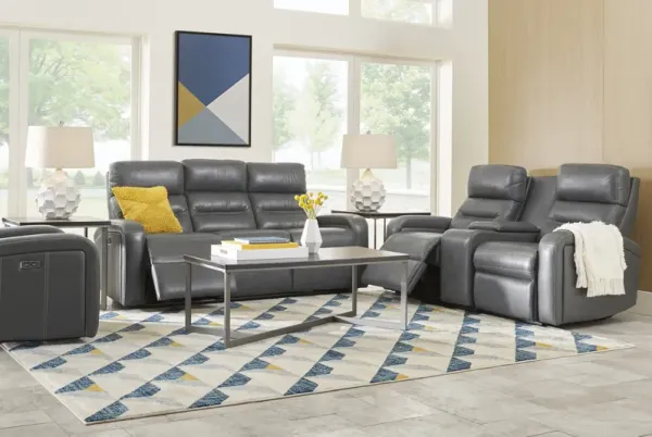 Sierra Madre Gray Leather 5 Pc Dual Power Reclining Living Room with Reclining Sofa