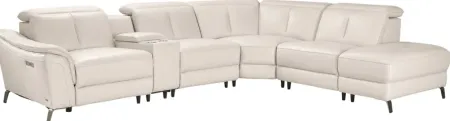 Naples Ivory Leather 6 Pc Dual Power Reclining Sectional