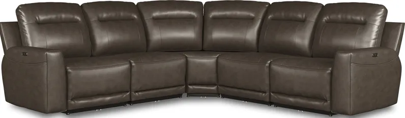 Bargotti Charcoal Leather 5 Pc Dual Power Reclining Sectional