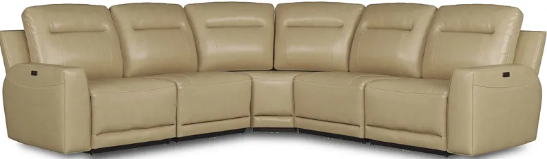 Bargotti Stone Leather 5 Pc Dual Power Reclining Sectional