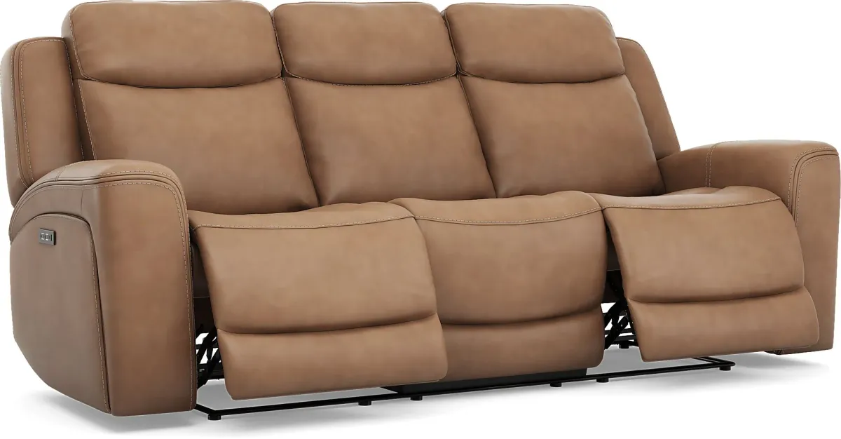 Davidson Caramel Leather 3 Pc Living Room with Dual Power Reclining Sofa