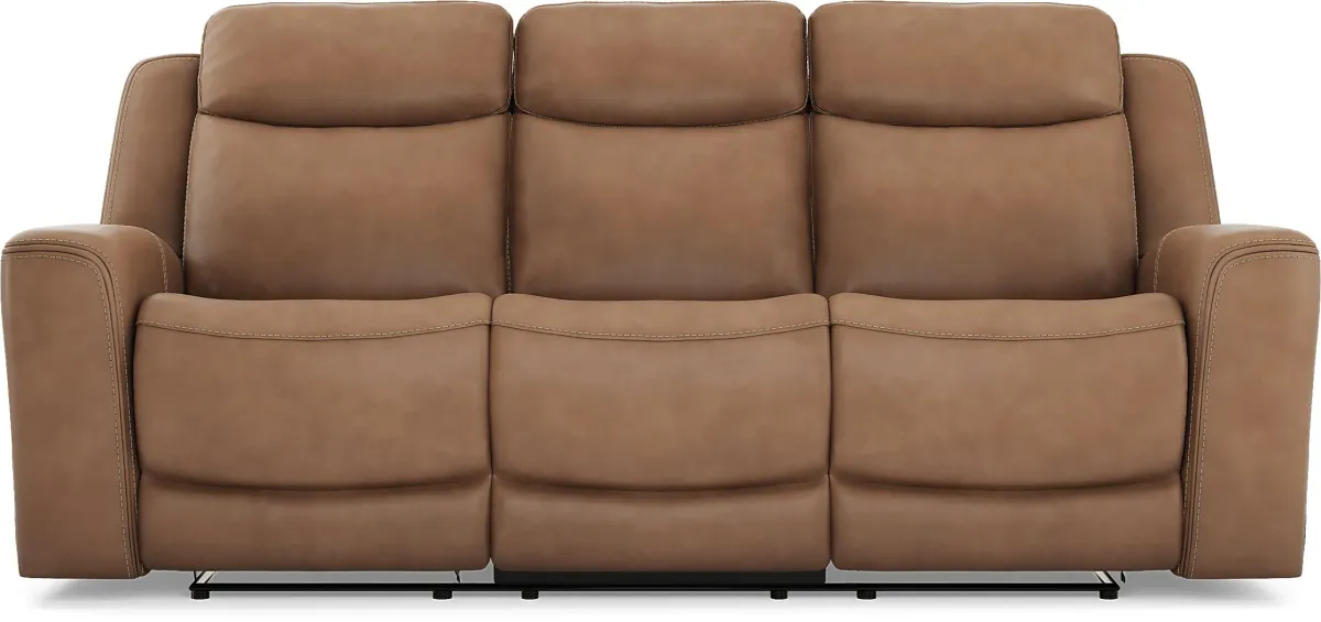 Davidson Caramel Leather 3 Pc Living Room with Dual Power Reclining Sofa