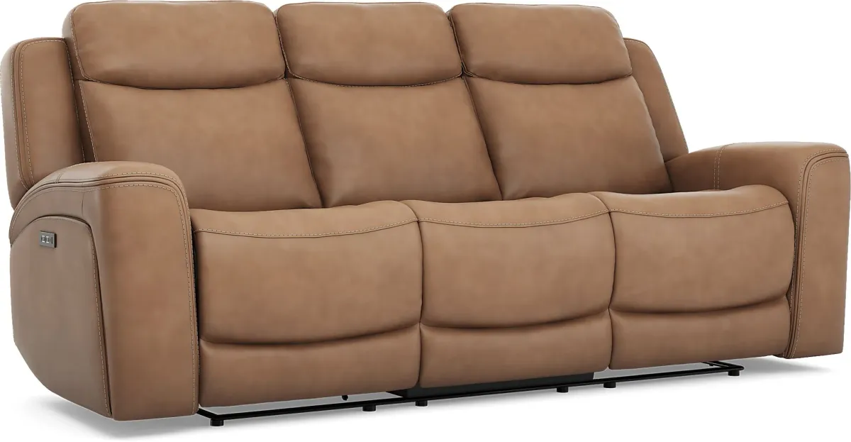 Davidson Caramel Leather 3 Pc Living Room with Dual Power Reclining Sofa