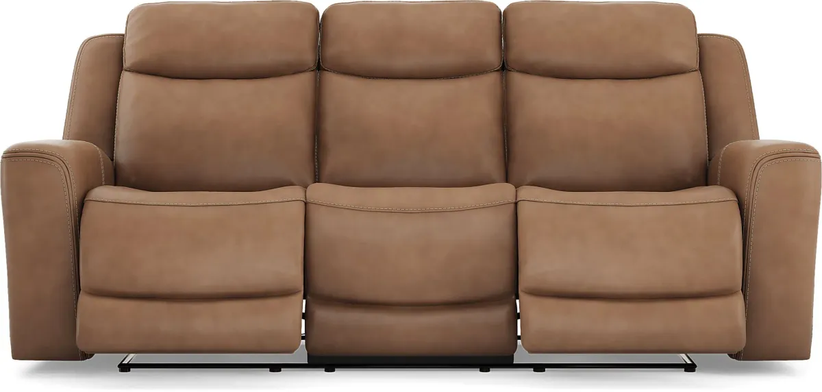 Davidson Caramel Leather 3 Pc Living Room with Dual Power Reclining Sofa