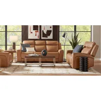 Davidson Caramel Leather 3 Pc Living Room with Dual Power Reclining Sofa