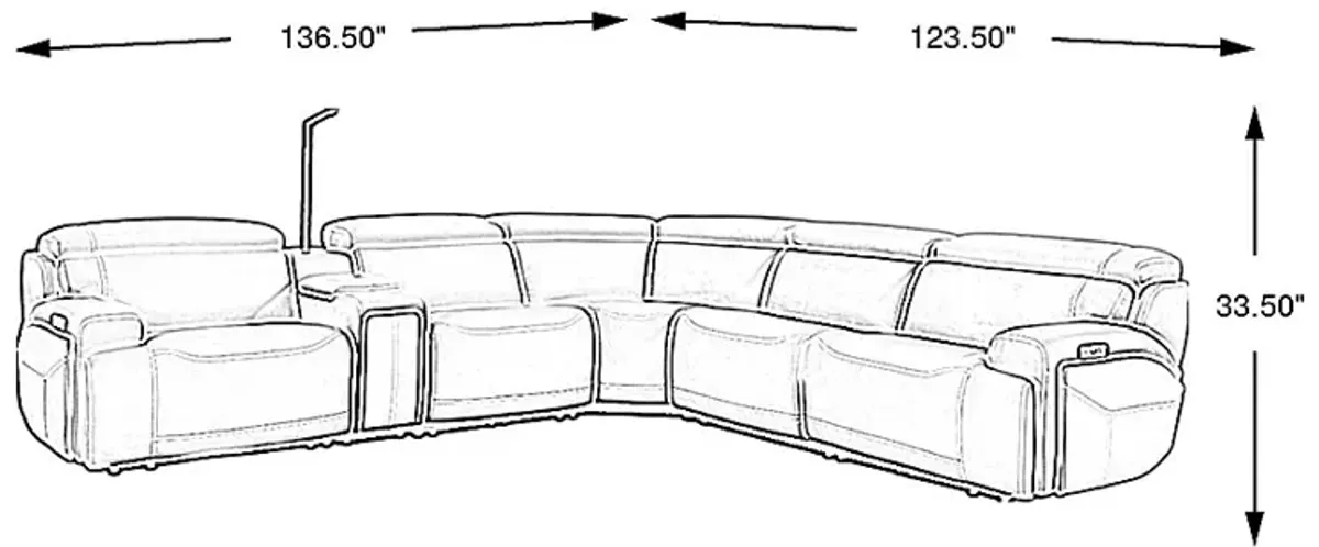 Alessio Light Gray Leather 6 Pc Dual Power Reclining Sectional