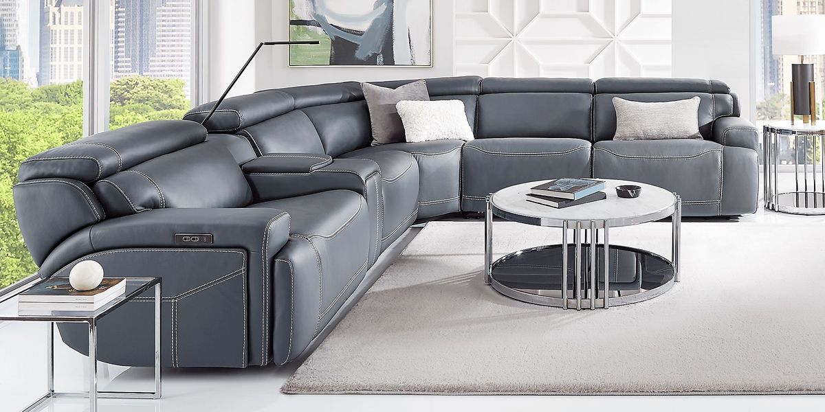 Alessio Navy 6 Pc Dual Power Reclining Sectional