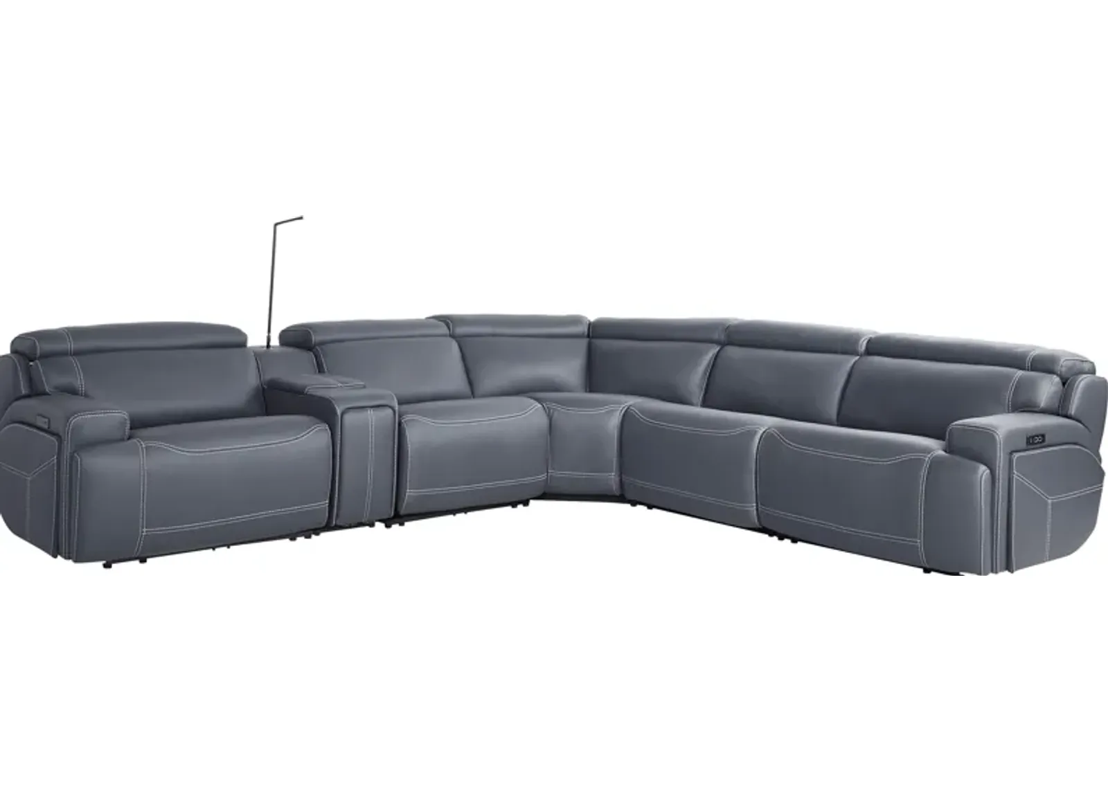 Alessio Navy Leather 6 Pc Dual Power Reclining Sectional