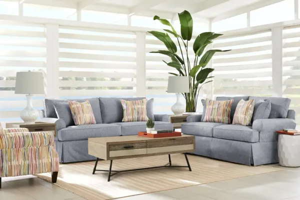 Beachside Walk Blue Denim Slipcover 8 Pc Living Room