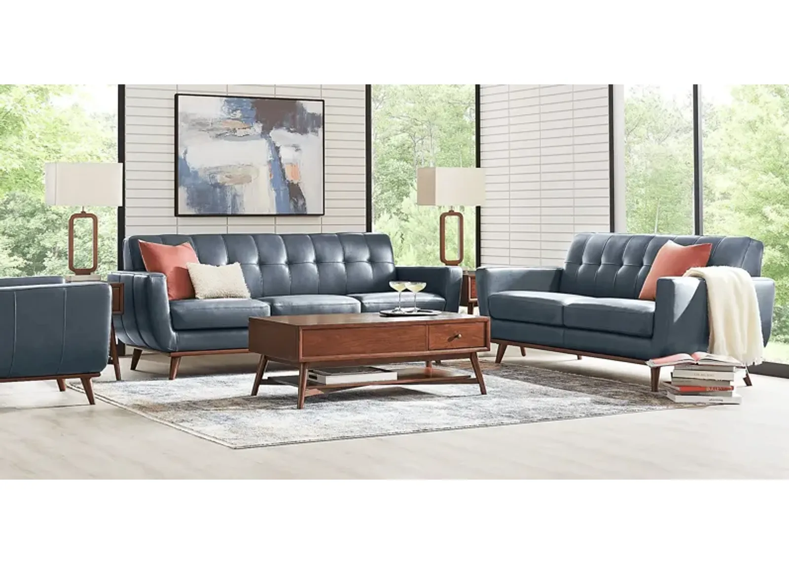 Greyson Blue Leather 3 Pc Living Room