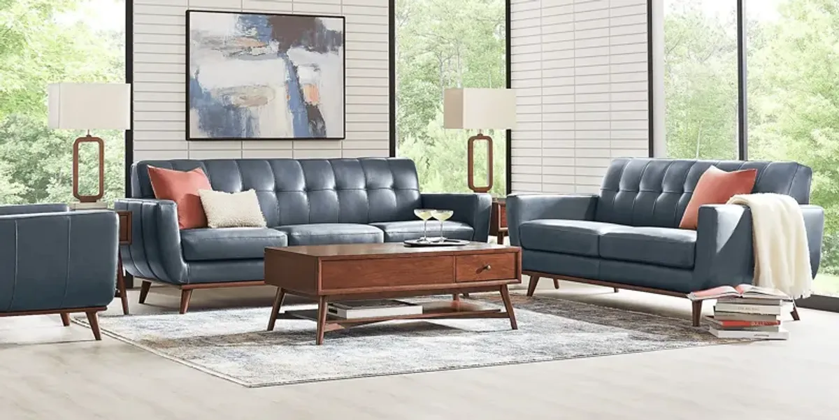 Greyson Blue Leather 3 Pc Living Room