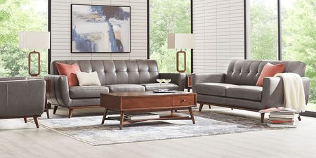 Greyson Gray Leather 3 Pc Living Room