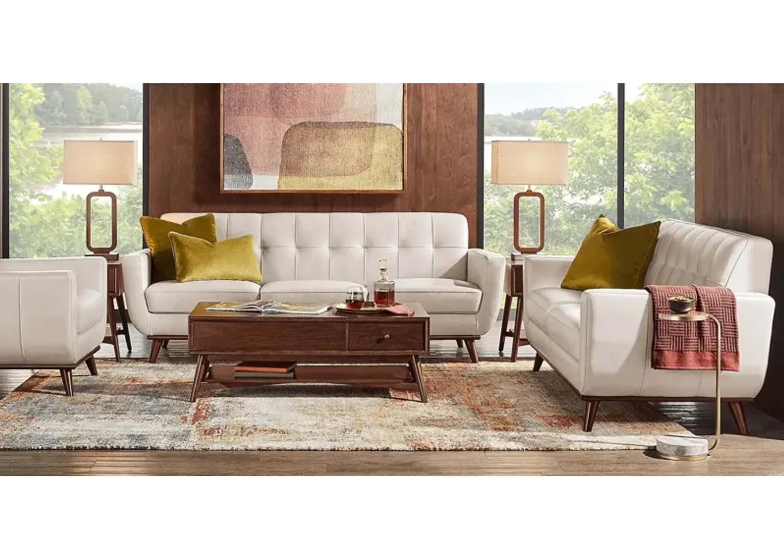 Greyson Ivory Leather 3 Pc Living Room