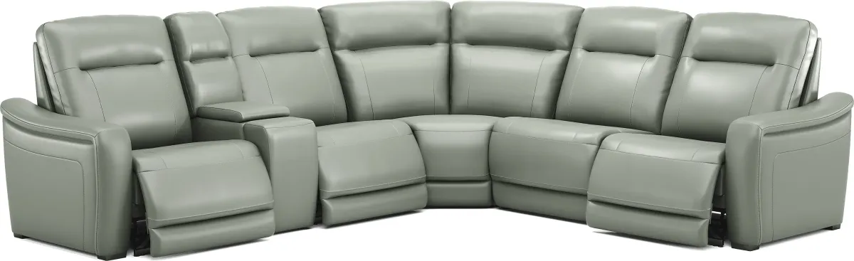 Newport Mint Leather 9 Pc Dual Power Reclining Sectional Living Room