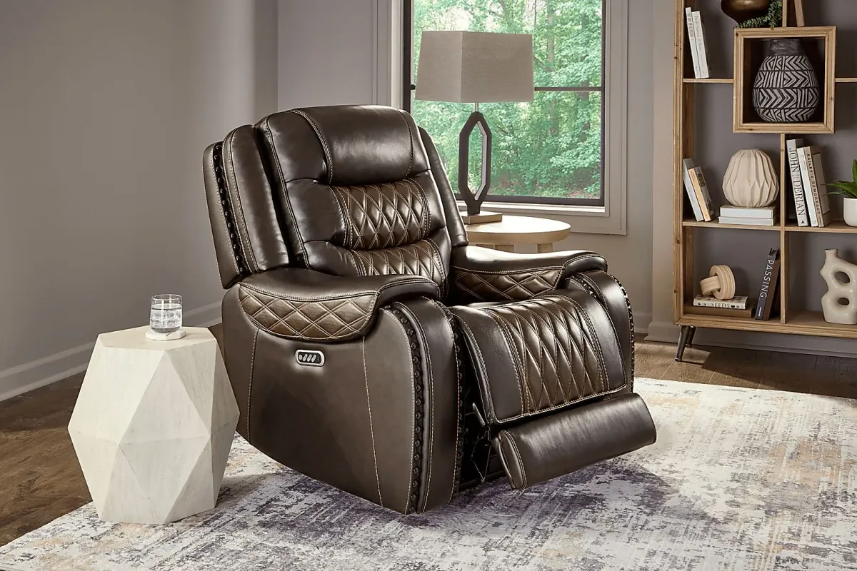 Marquee Brown 3 Pc Leather Triple Power Reclining Living Room